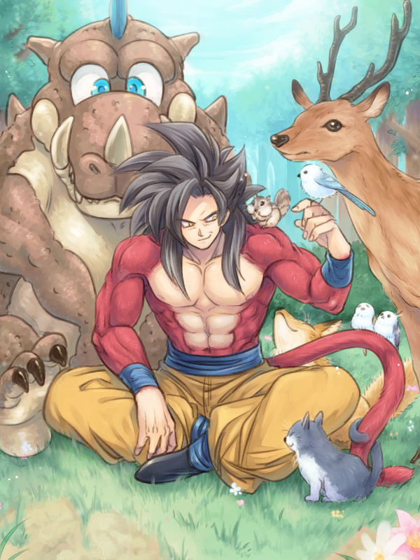 Ảnh đẹp Son Goku ngồi cùng bầy thú