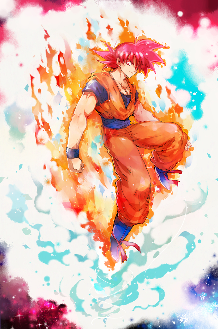 Ảnh đẹp Son Goku tóc đỏ cùng ngọn lửa ngầu bá cháy