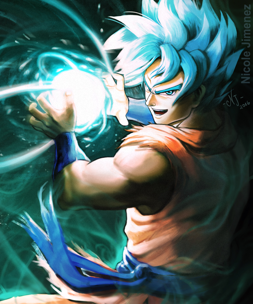 Ảnh đẹp Son Goku tóc xanh đang sử dụng kamekameha