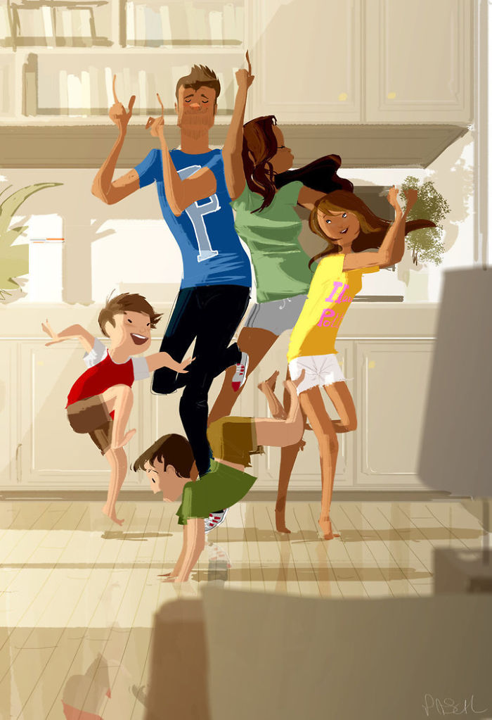 Hình vẽ về gia đình cực đẹp - Gia đình nhảy múa bên nhau
