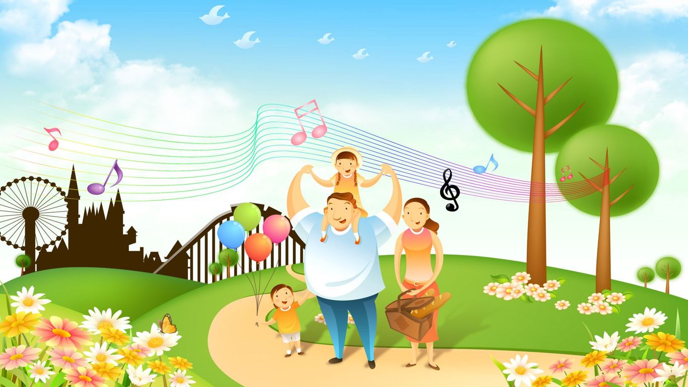 Tranh vẽ gia đình đẹp - cả gia đình đi chơi công viên