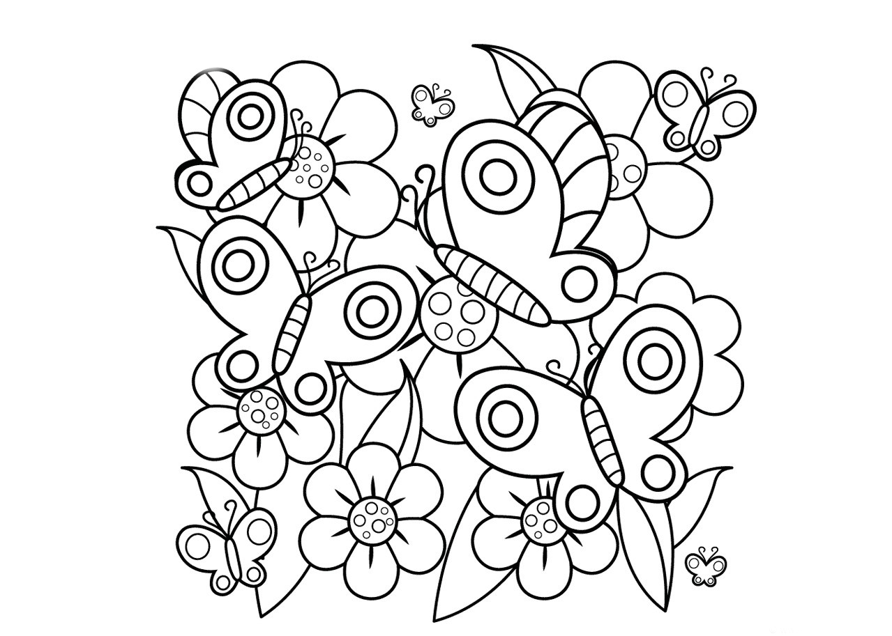 Beautiful flowers and butterflies coloring page
