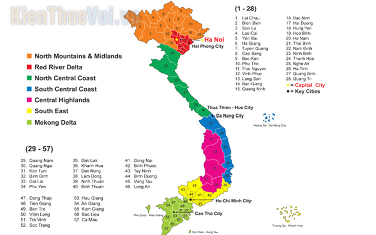 Danh sách 63 tỉnh thành Việt Nam