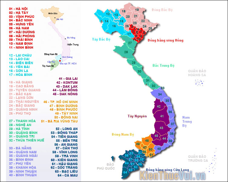 Danh sách các tỉnh thành Việt Nam chia theo vùng miền