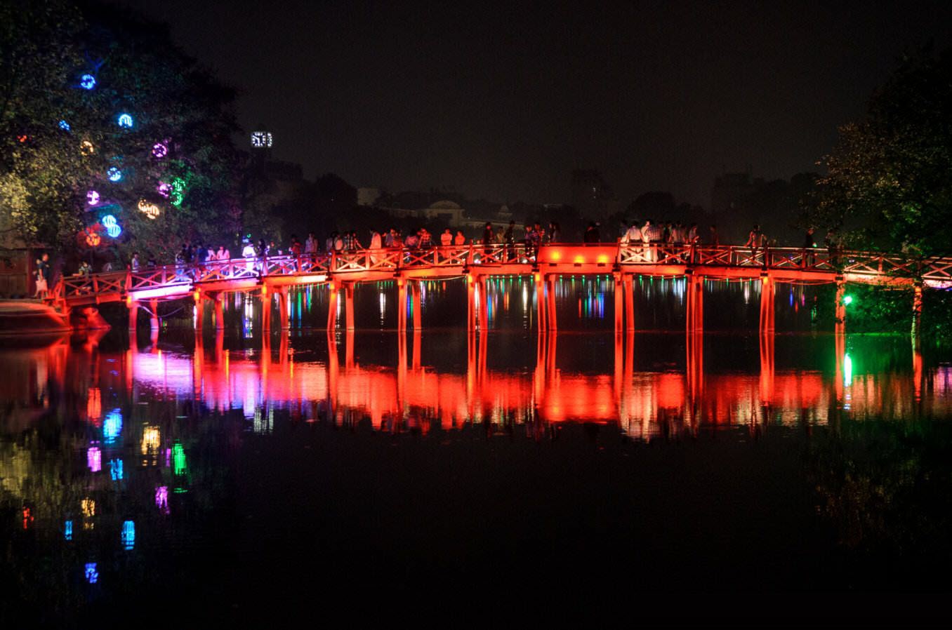 The Huc bridge Hoan Kiem lake in Hanoi images