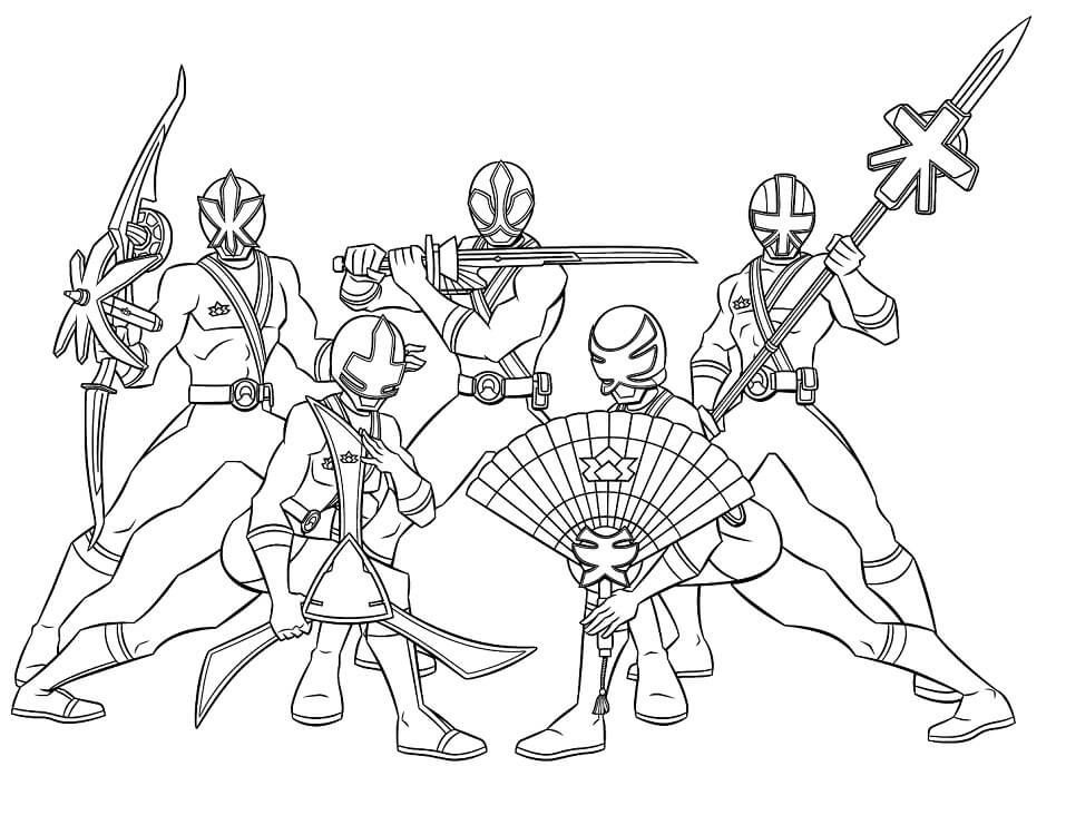 Tranh tô màu 5 anh em siêu nhân Samurai