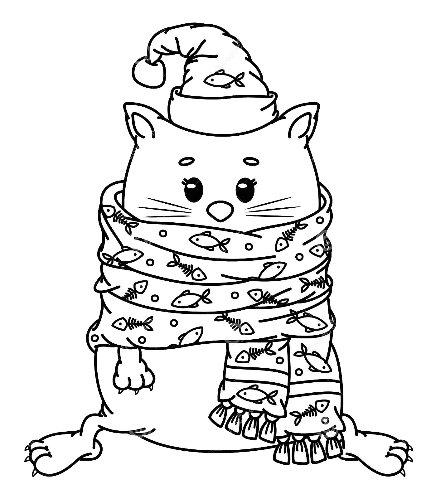 Tranh tô màu con mèo đeo khăn