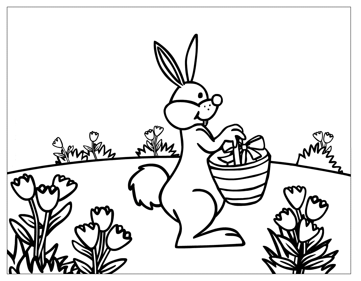 Tranh tô màu con thỏ đi dạo