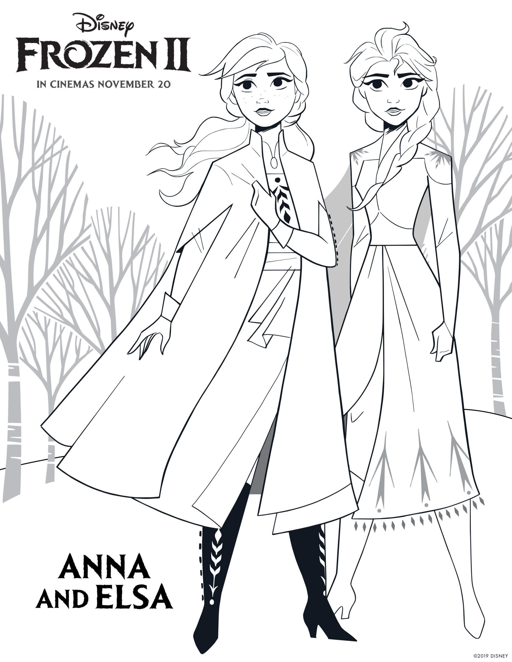 Tranh tô màu công chúa Elsa và Anna trong Frozen II