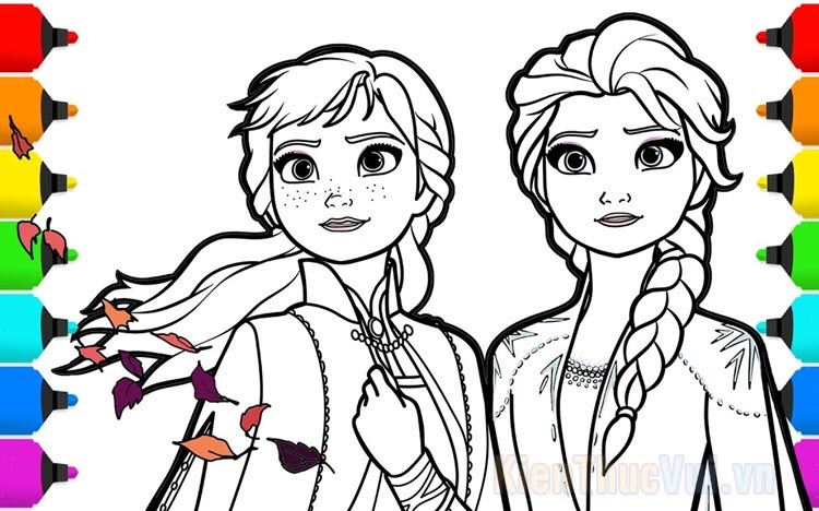 Tranh tô màu công chúa Elsa và Anna