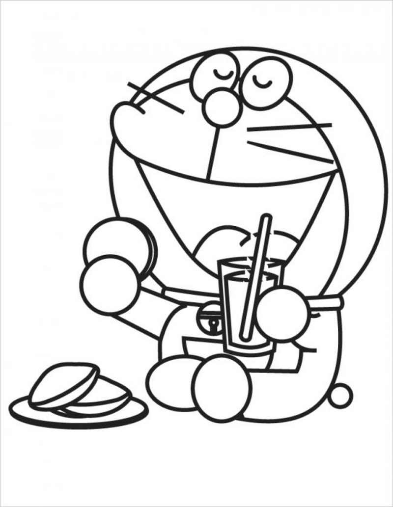 Tranh tô màu Doraemon ăn bánh rán