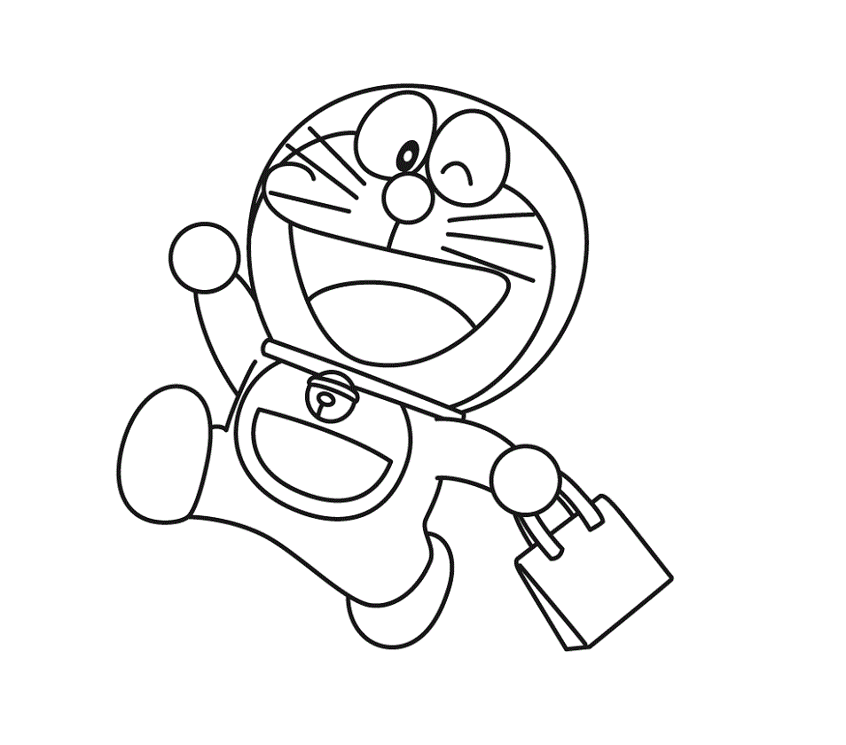 Tranh tô màu Doraemon cầm cái túi