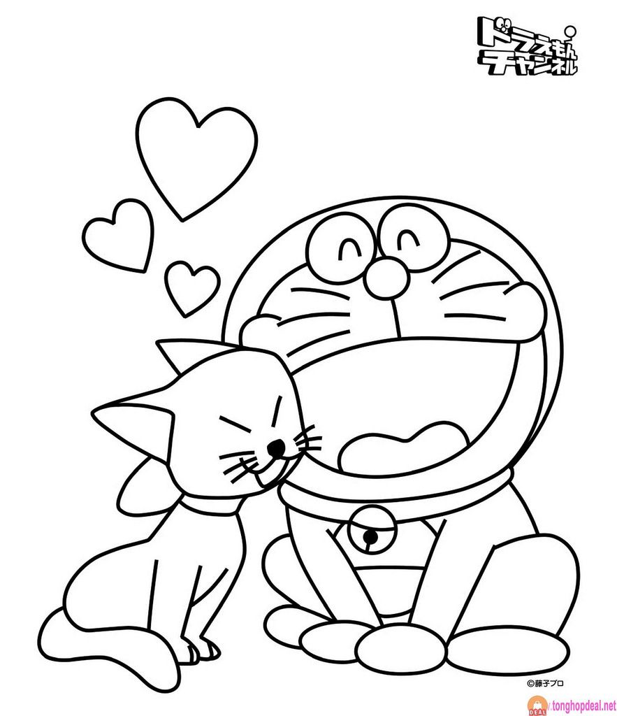 Tranh tô màu Doraemon và chú mèo máy hàng xóm