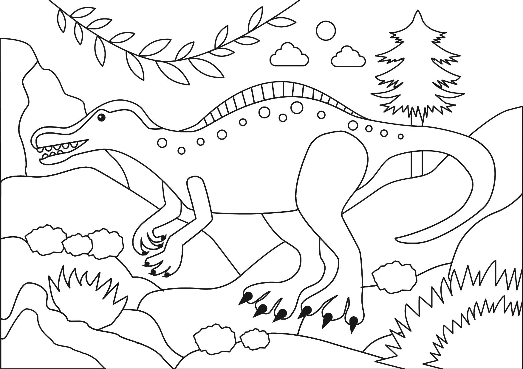Tranh tô màu khủng long trong rừng