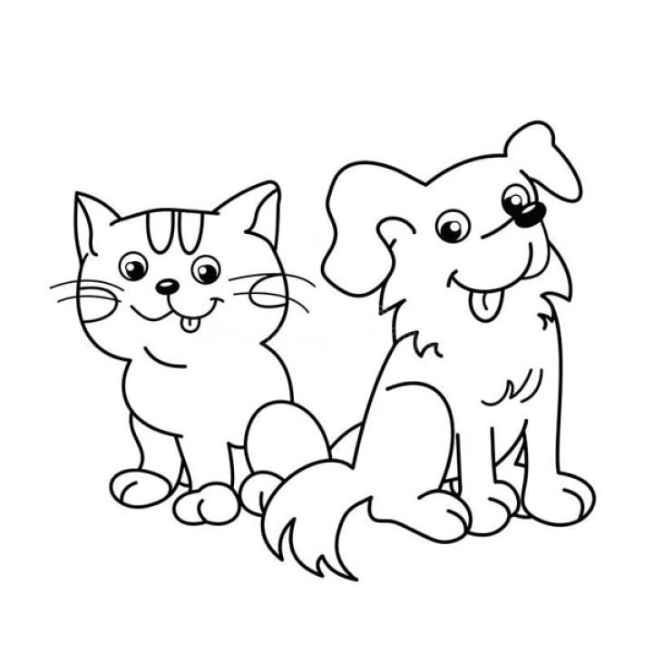 Tranh tô màu con mèo và con chó dễ thương