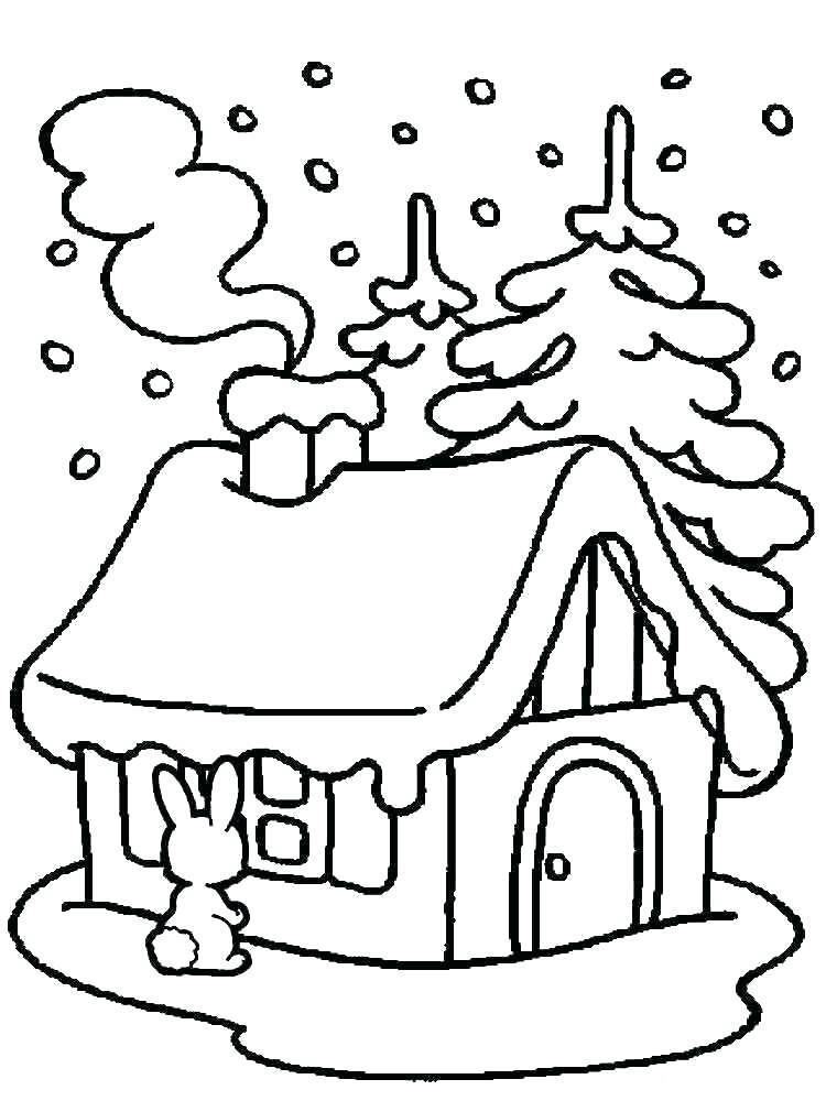 Tranh tô màu ngôi nhà phủ tuyết