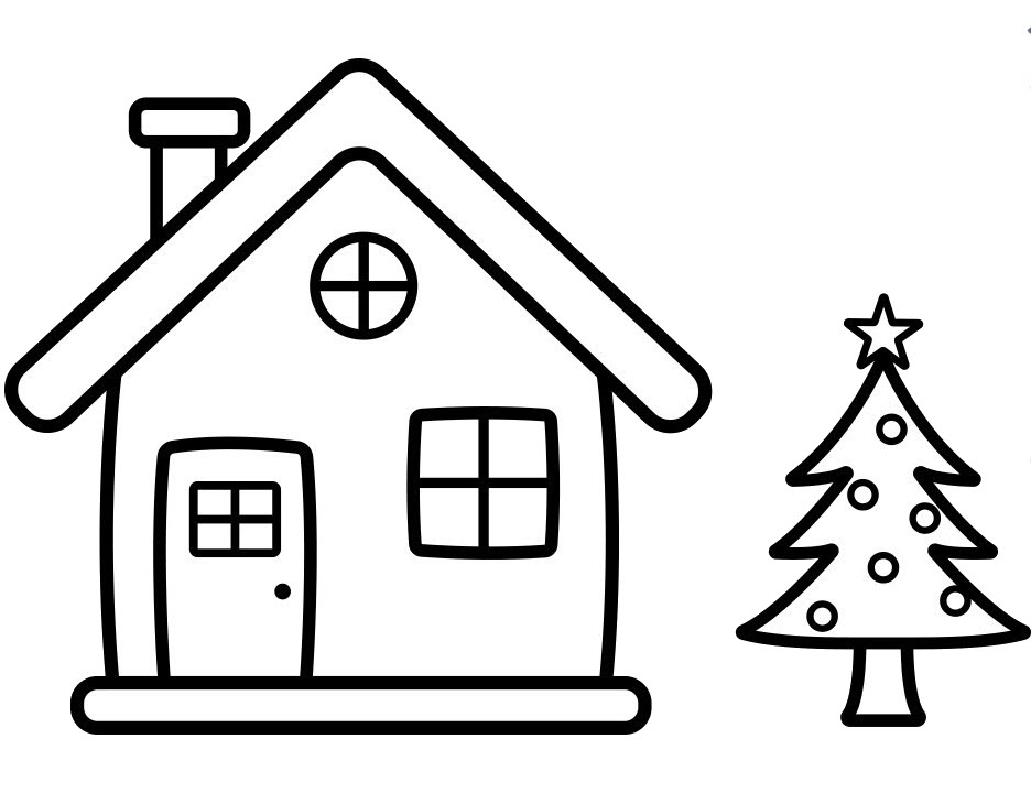 Tranh tô màu ngôi nhà và cây thông Noel