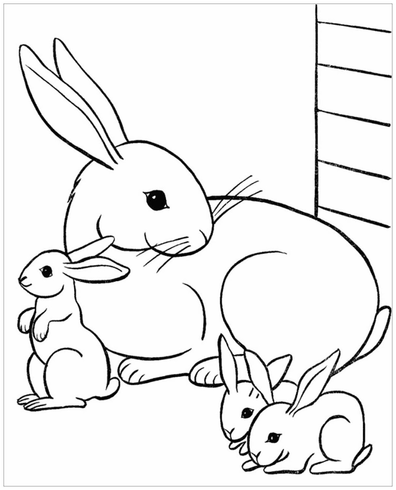 Tranh tô màu thỏ mẹ và ba chú thỏ con