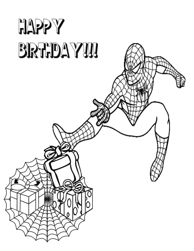 Spiderman Happy Birthday Coloring Pages