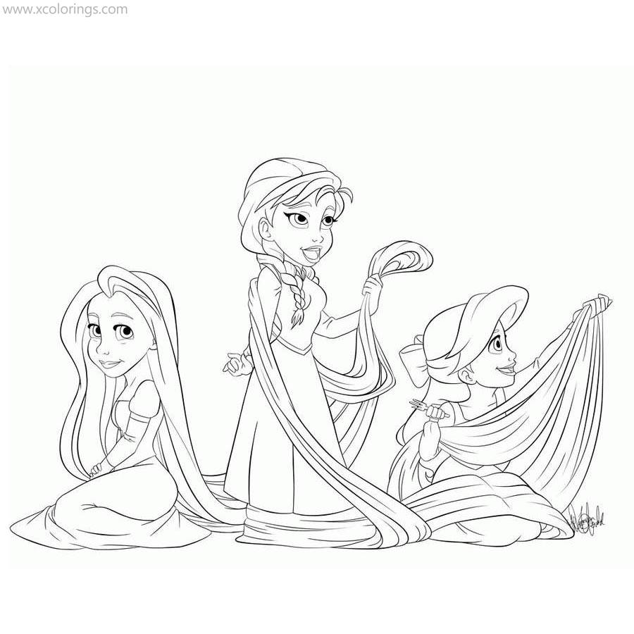 Tranh tô màu công chúa Rapunzel cùng Elsa và Ariel