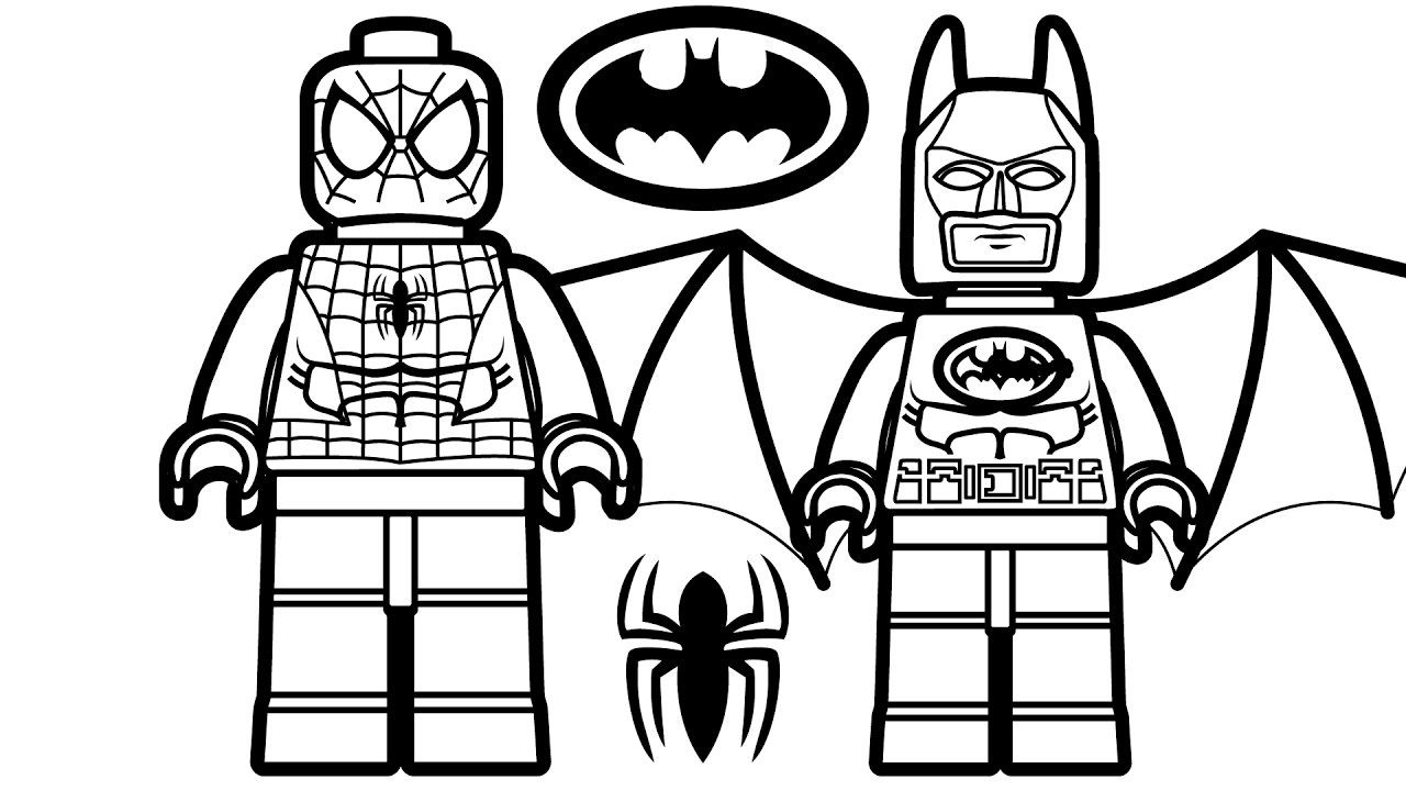 Tranh tô màu Lego Spiderman và Batman