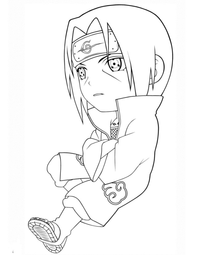 Tranh tô màu Naruto chibi nhân vật Sasuke