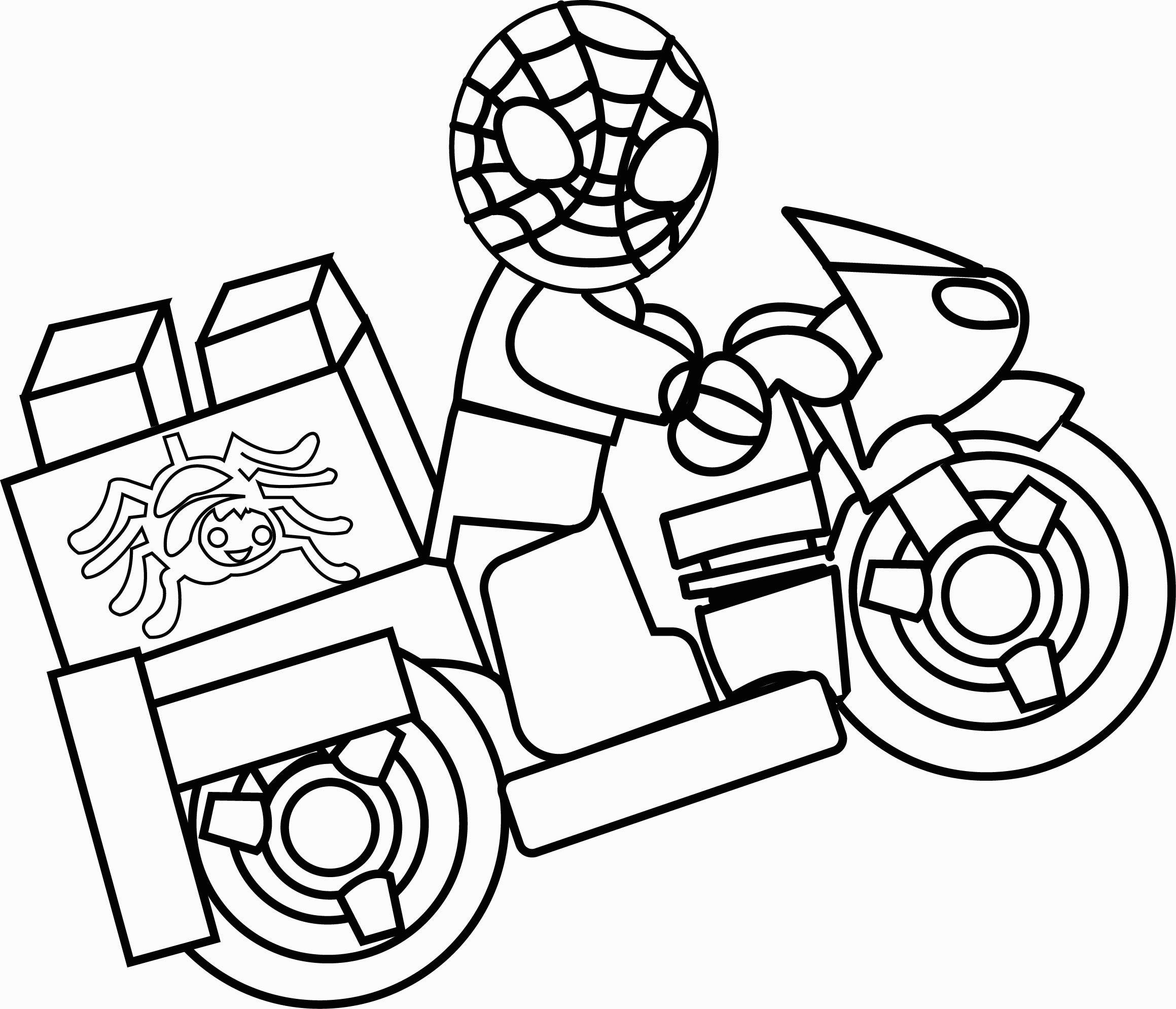 Tranh tô màu người nhện và xe máy Lego