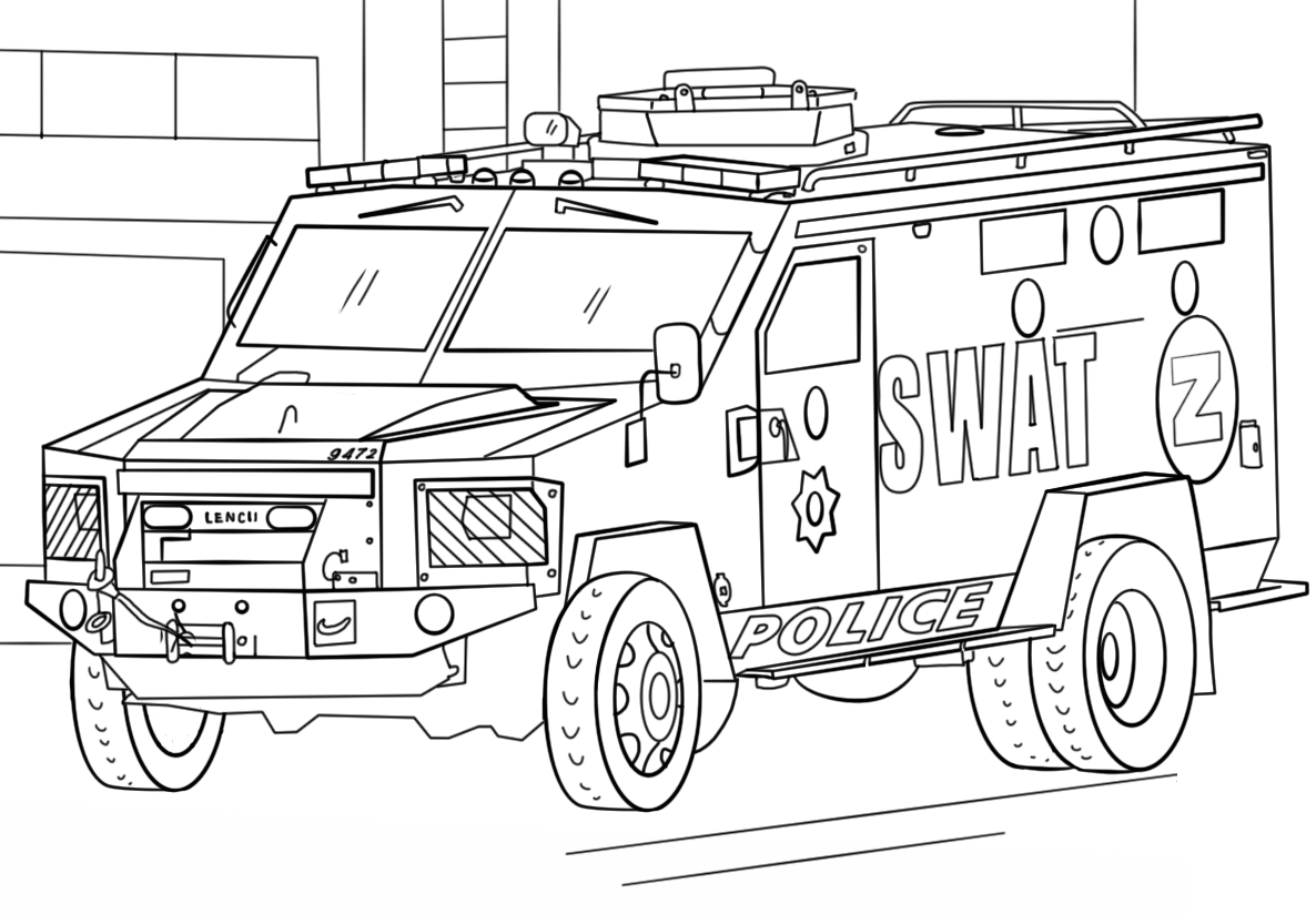Tranh tô màu xe cảnh sát Swat cực hầm hố