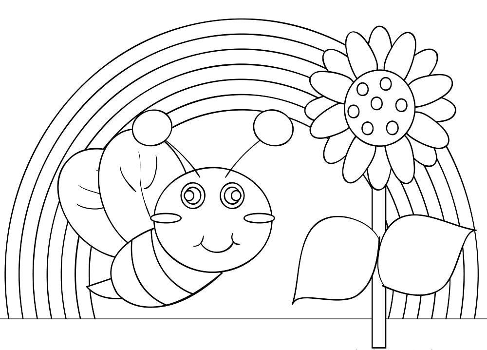 Hình tô màu con ong và cầu vồng