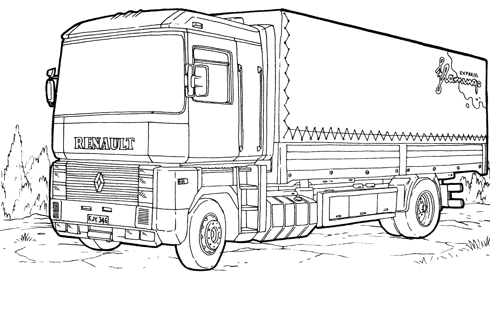 Tranh tô màu xe tải thùng kín