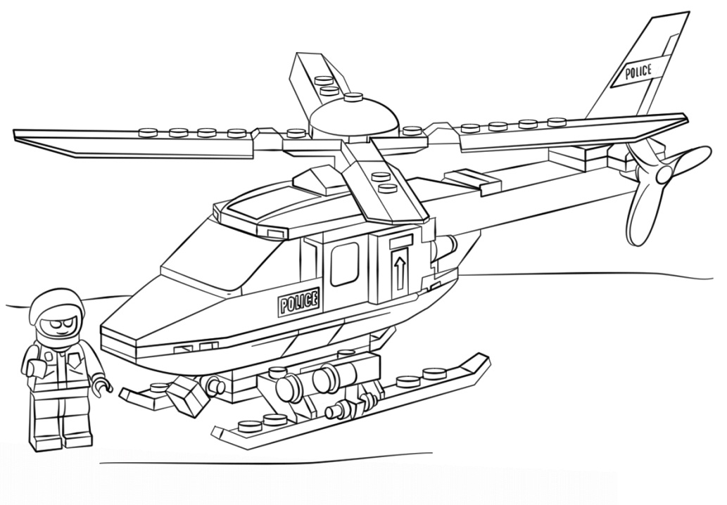 Tranh tô màu máy bay trực thăng cảnh sát Lego