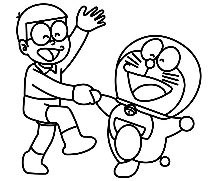 Tranh tô màu Nobita cầm tay Doremon