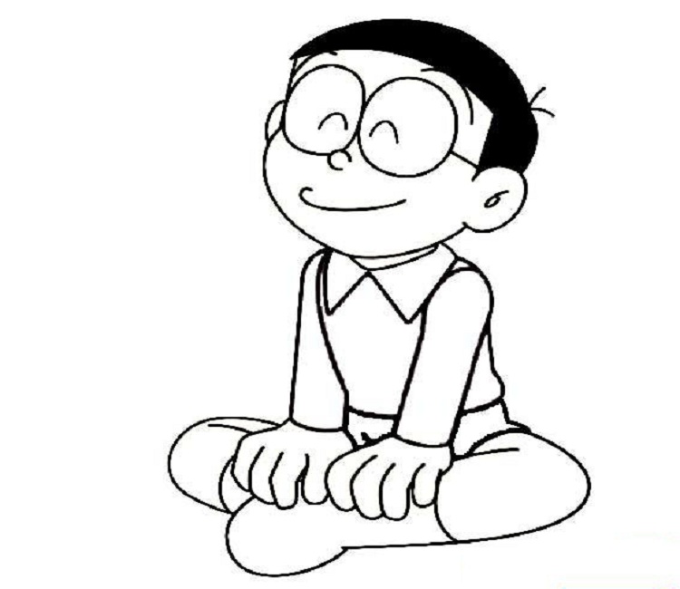 Tranh tô màu nobita đang ngồi