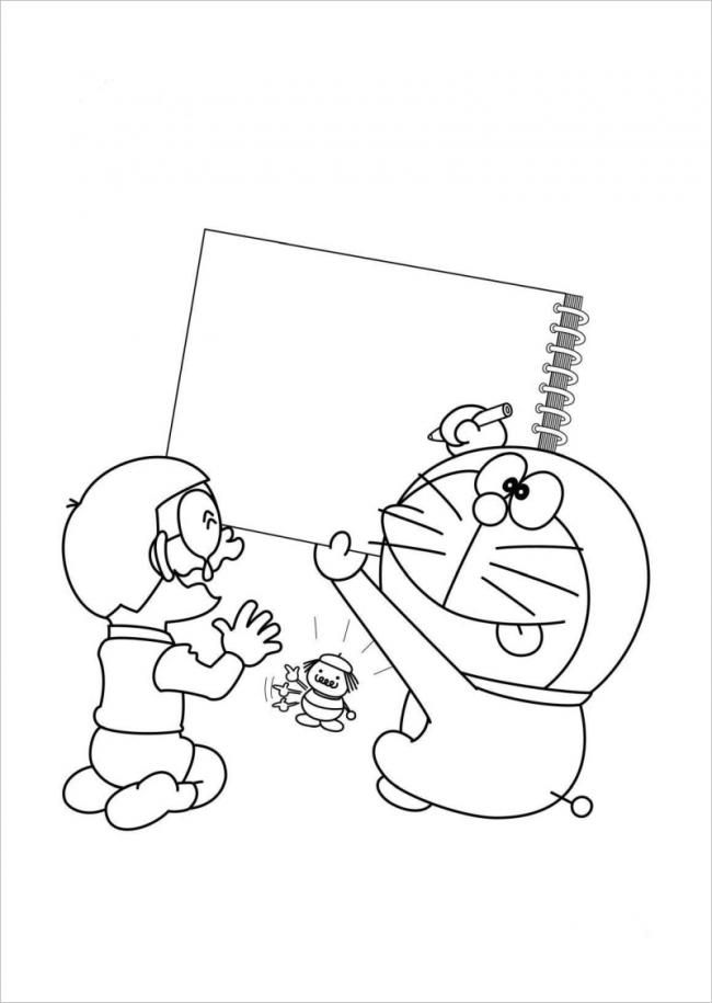 Tranh tô màu Nobita và Doremon tập vẽ