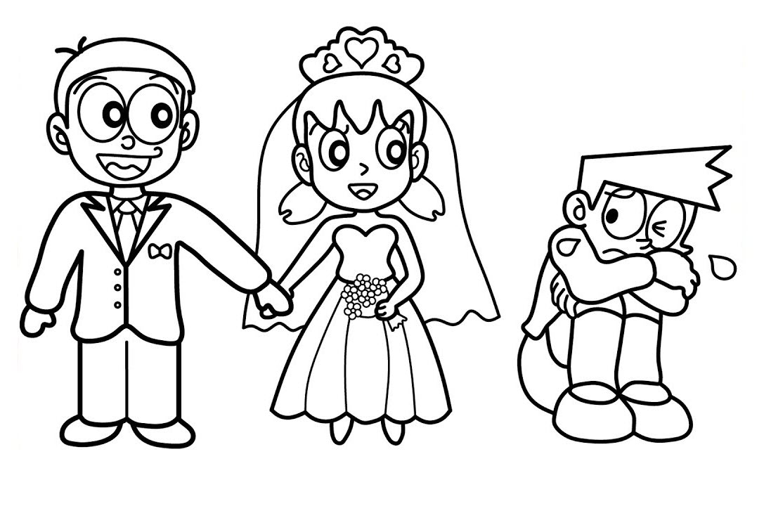 Tranh tô màu đám cưới Nobita và Shizuka
