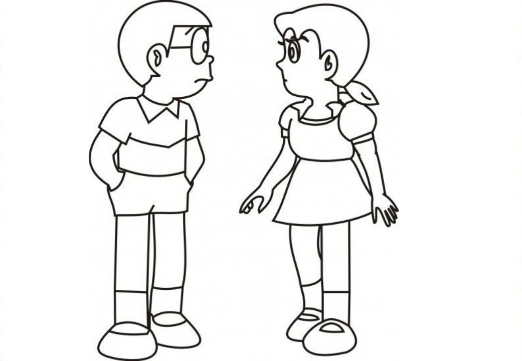 Tranh tô màu Nobita và Shizuka
