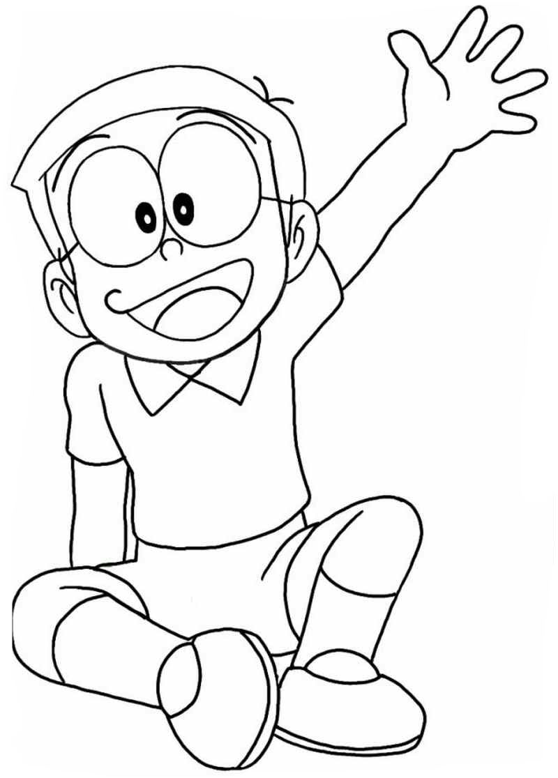 Tranh tô màu Nobita vẫy tay