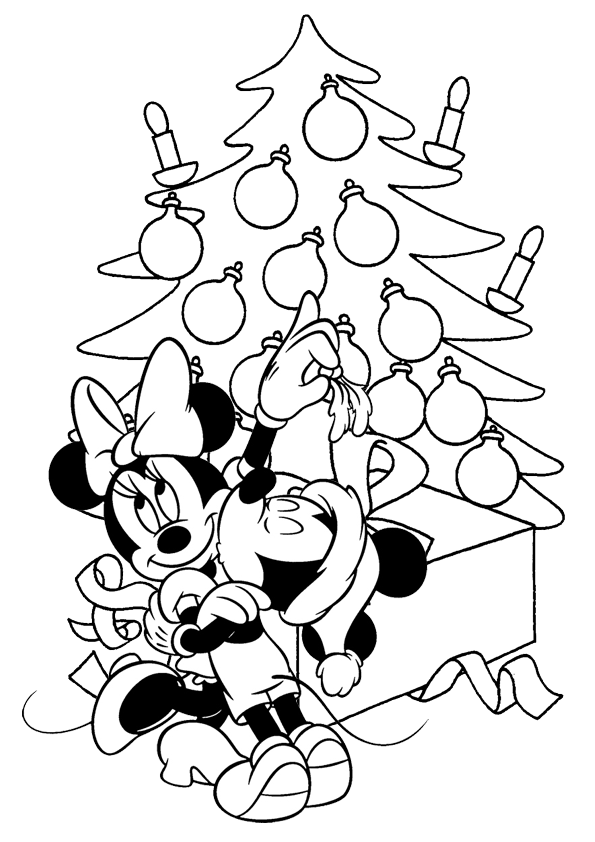 Tranh tô màu hình Mickey và cây thông Noel
