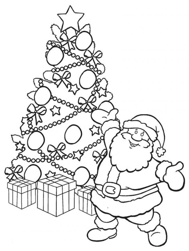 Tranh tô màu hình ông già Noel và cây thông