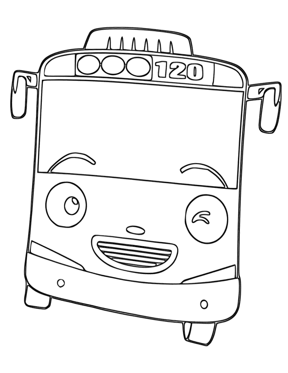 Hình tô màu xe buýt vui vẻ hoạt hình