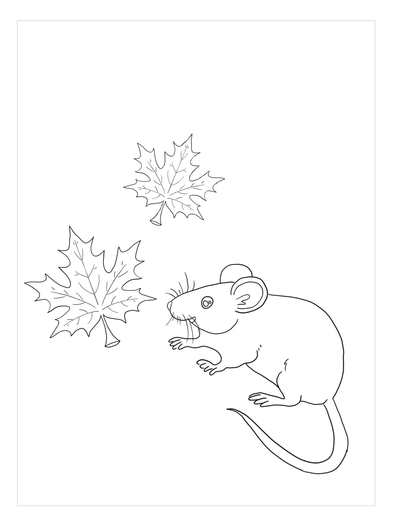 Tranh tô màu sắc con cái con chuột và những cái lá