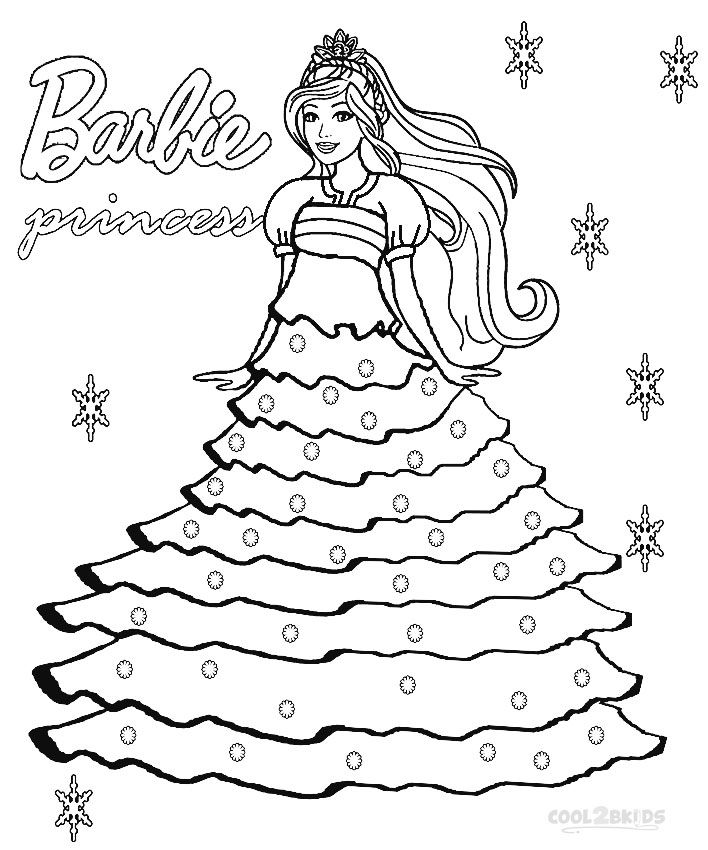 Tranh tô màu công chúa Barbie mặc váy tầng