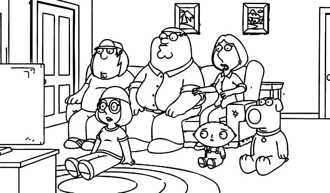 Tranh tô màu gia đình đang xem tivi