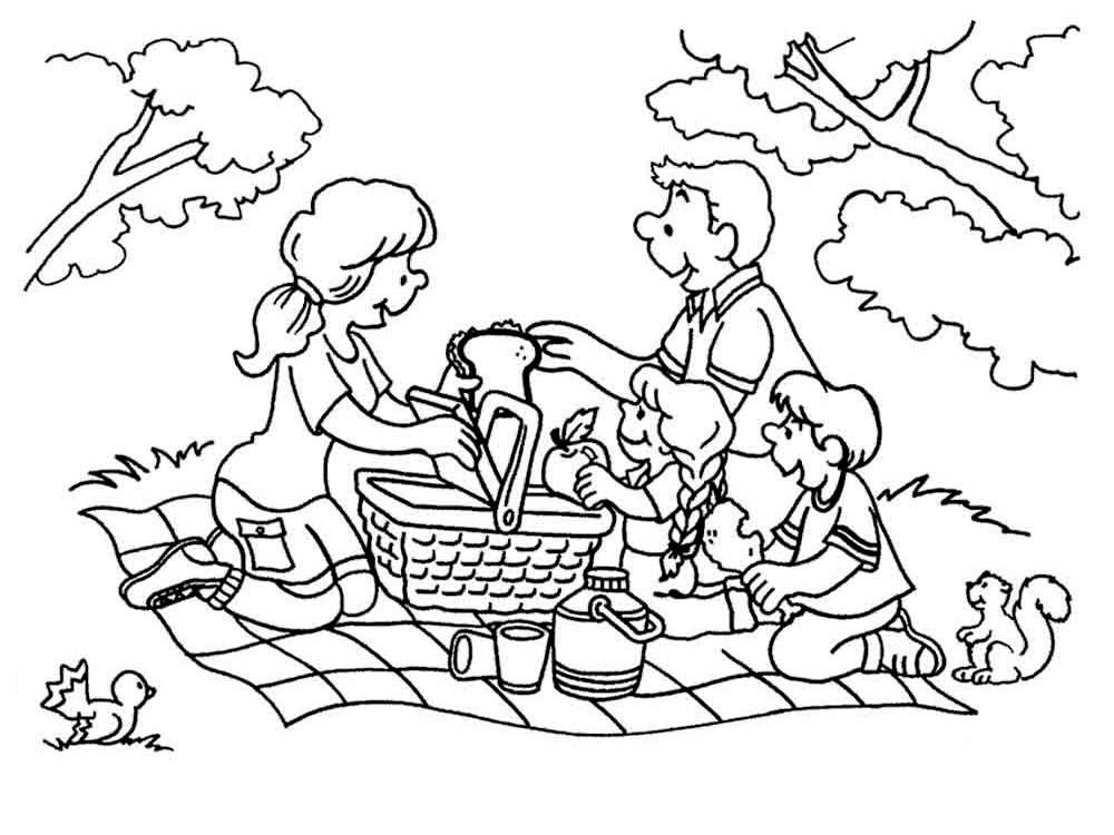 Tranh tô màu gia đình đi picnic