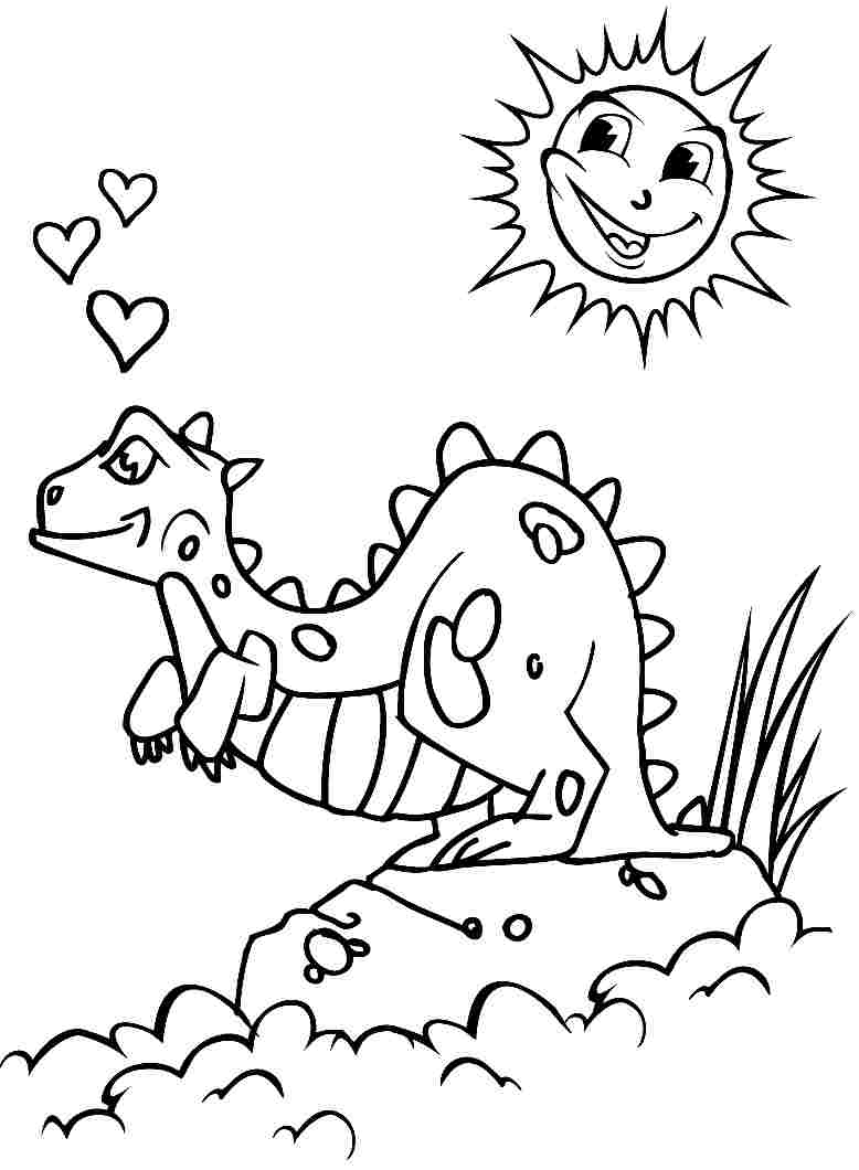 Tranh tô màu mặt trời và chú khủng long dễ thương