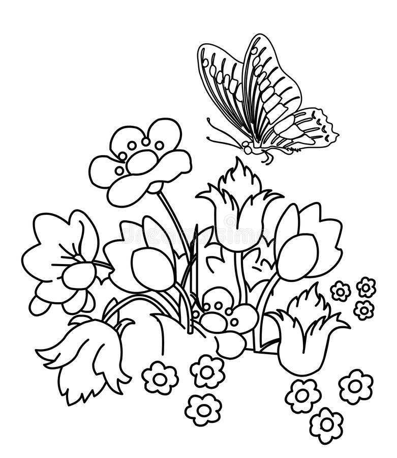 Tranh tô màu vườn hoa và con bướm xinh