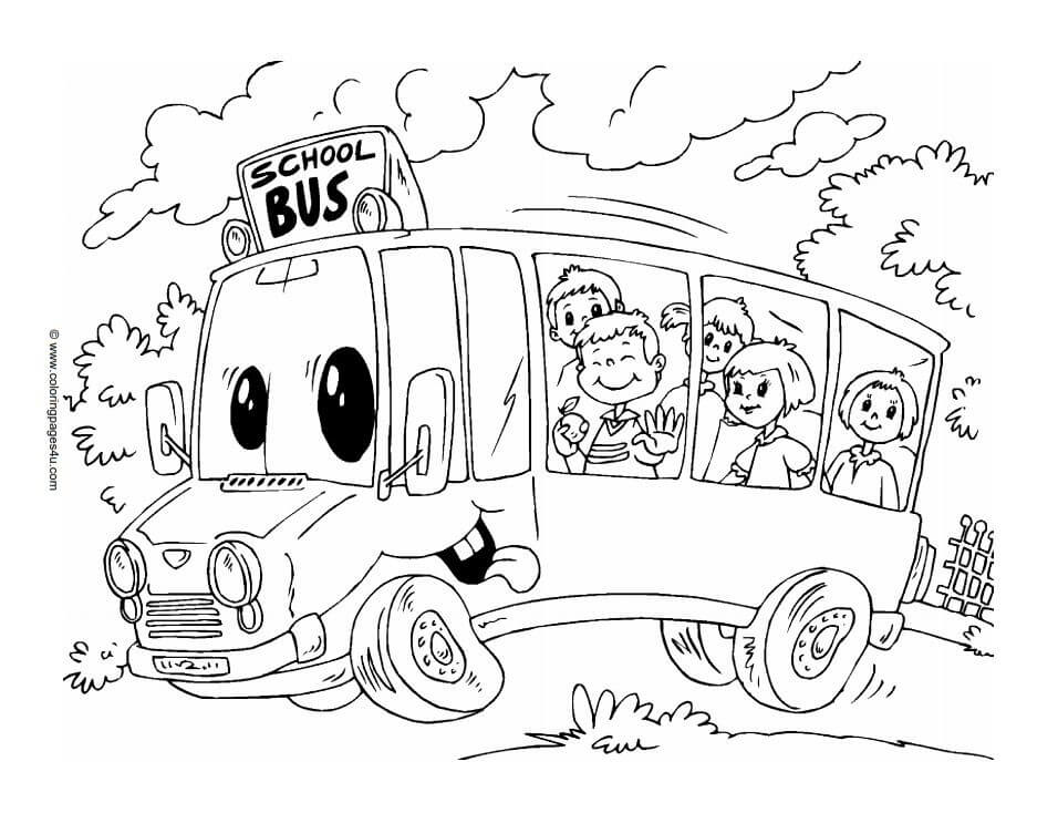 Tranh tô màu xe buýt chở các em đi học