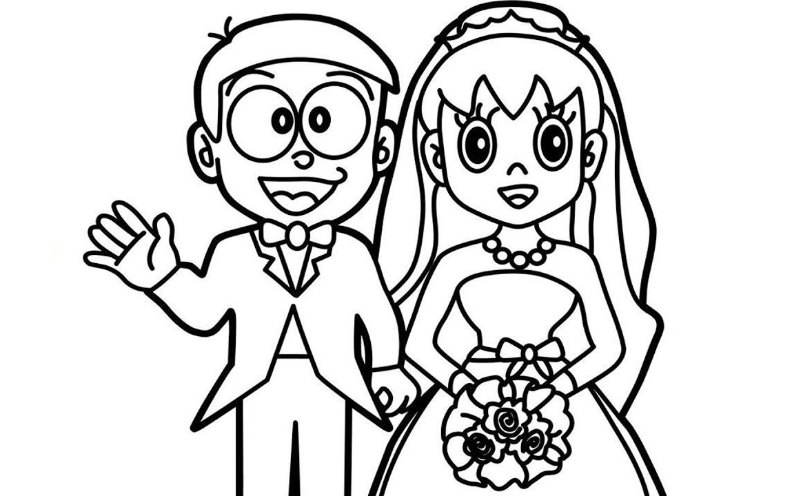 Tranh tô màu Xuka kết hôn cùng Nobita
