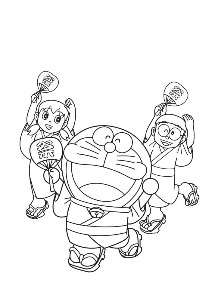 Tranh tô màu Xuka, Nobita và Doremon tham dự lễ hội
