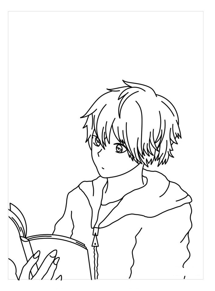 Tranh tô màu anime boy đọc sách